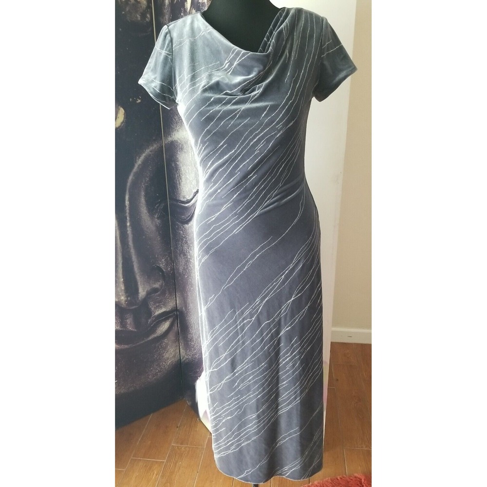 VTG David Warren New York Gray Velvet w/ Silver Glitter‎ Long Dress Size 8